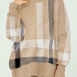 Amazon Tan Plaid Turtleneck Sweater